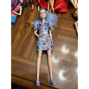 Barbie 2016 Blue Hair Crimped‎ Butterfly Dress Doll Mattel